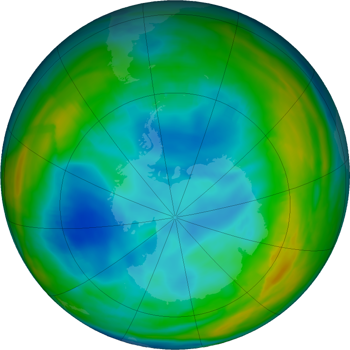 Antarctic ozone map for 17 July 2019